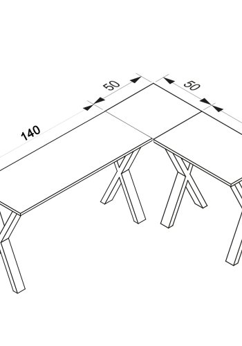Lona X-feet hjrneskrivebord - hvid tr og sort metal (190x160x50)
