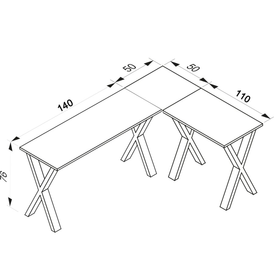 Lona X-feet hjrneskrivebord - hvid tr og sort metal (190x160x50)
