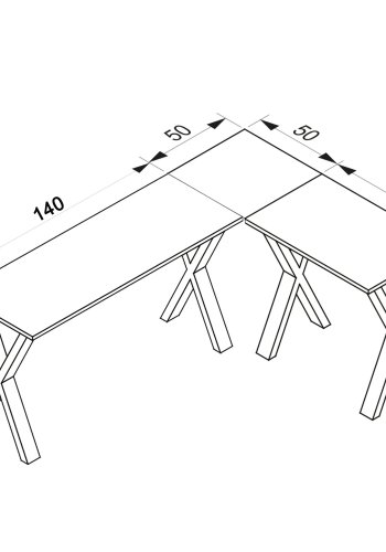 Lona X-feet hjrneskrivebord - natur tr og sort metal (190x160x50)