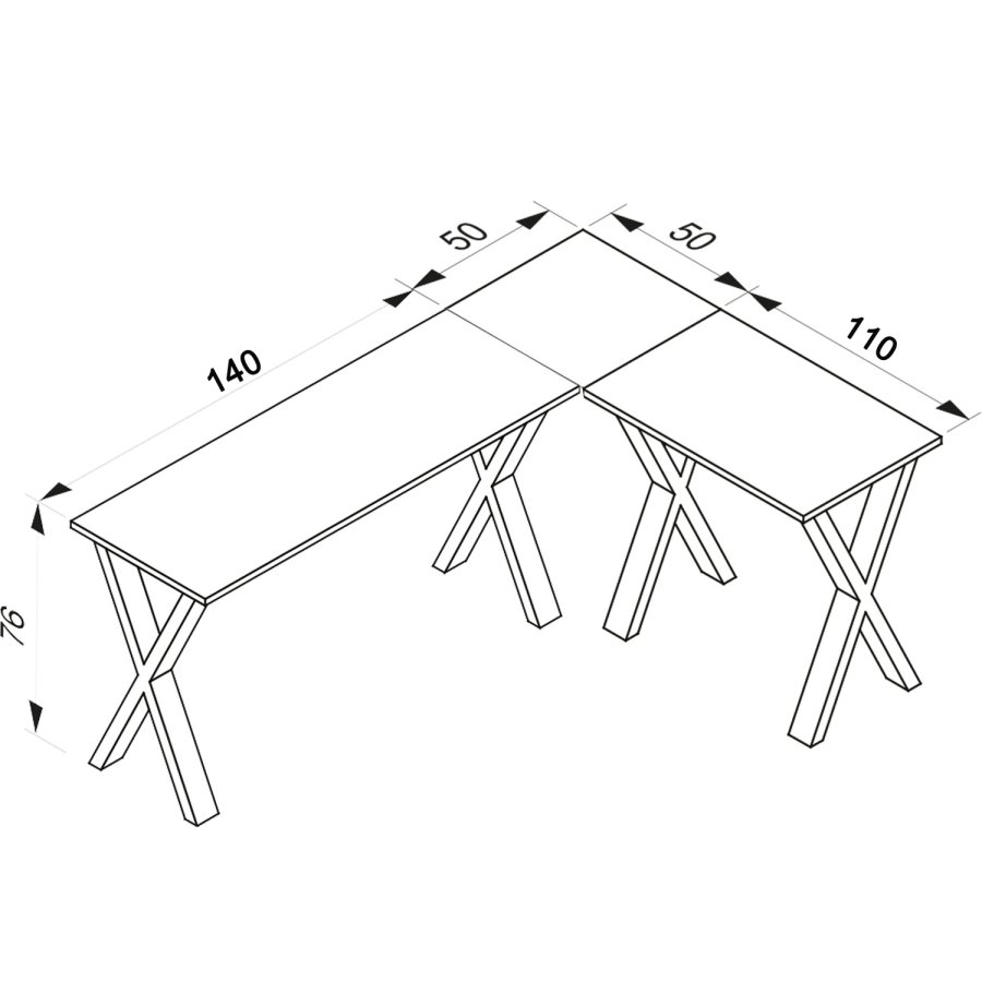 Lona X-feet hjrneskrivebord - natur tr og sort metal (190x160x50)
