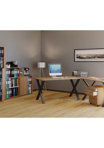 Lona X-feet hjrneskrivebord - natur tr og sort metal (190x160x50)