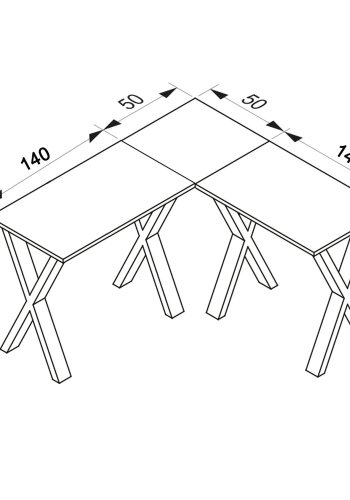 Lona X-feet hjrneskrivebord - hvid tr og sort metal (190x190x50) 