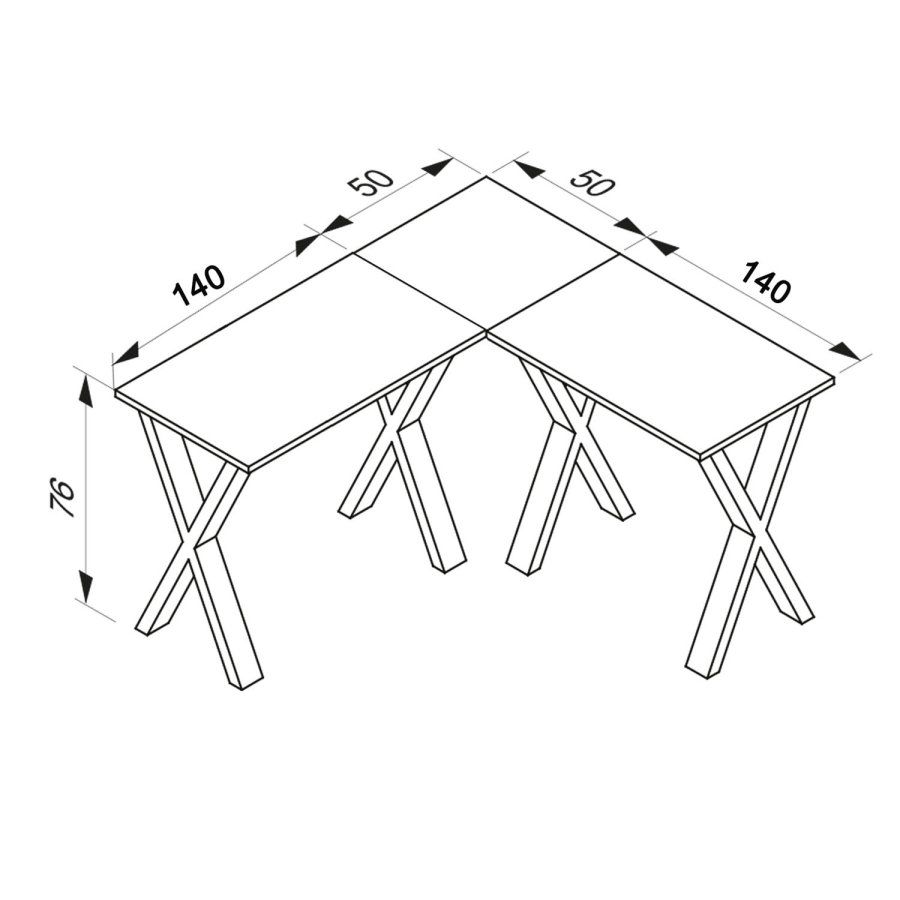 Lona X-feet hjrneskrivebord - hvid tr og sort metal (190x190x50) 