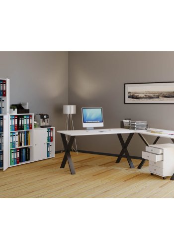 Lona X-feet hjrneskrivebord - hvid tr og sort metal (190x190x50) 