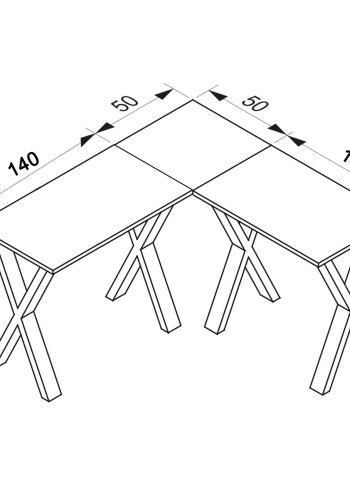 Lona X-feet hjrneskrivebord - natur tr og sort metal (190x190x50)
