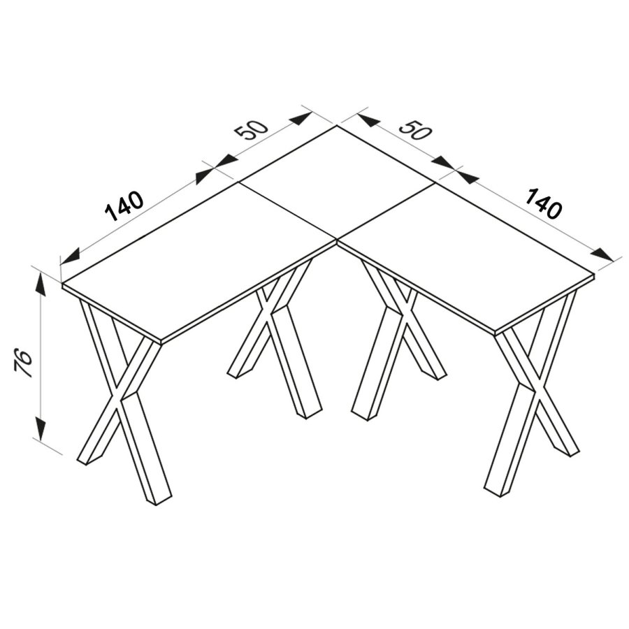 Lona X-feet hjrneskrivebord - natur tr og sort metal (190x190x50)
