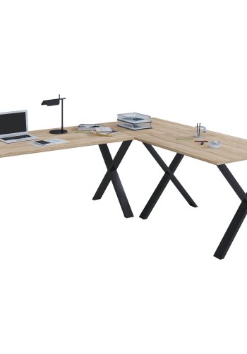 Lona X-feet hjrneskrivebord - natur tr og sort metal (190x190x50)