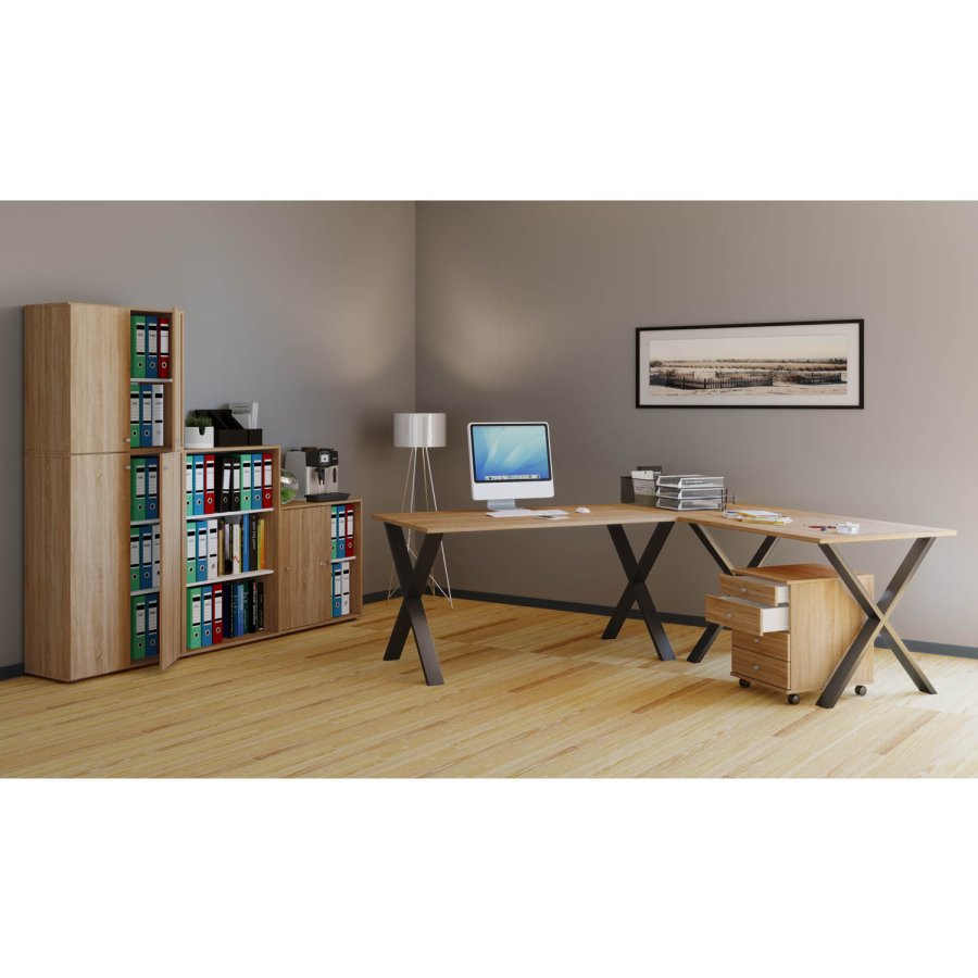 Lona X-feet hjrneskrivebord - natur tr og sort metal (190x190x50)