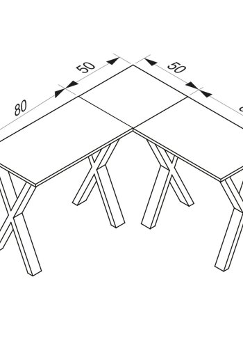 Lona X-feet hjrneskrivebord - hvid tr og metal (130x130x50)