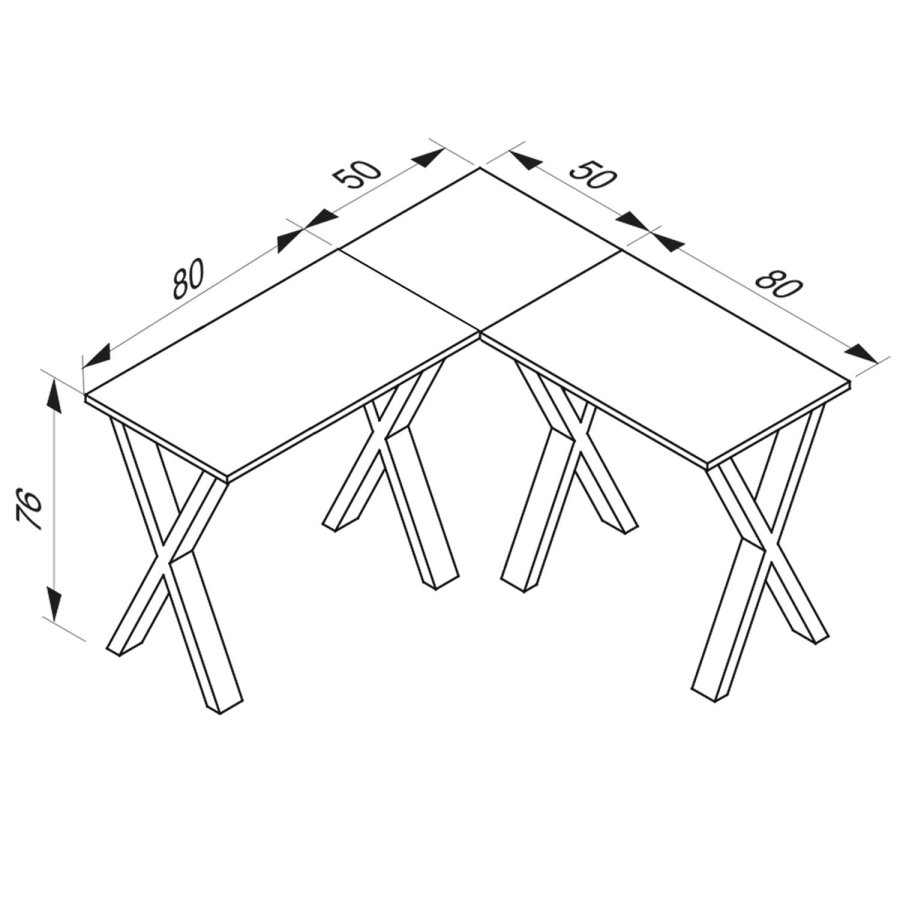 Lona X-feet hjrneskrivebord - hvid tr og metal (130x130x50)