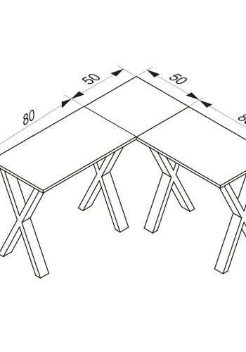 Lona X-feet hjrneskrivebord - natur tr og hvid metal (130x130x50)
