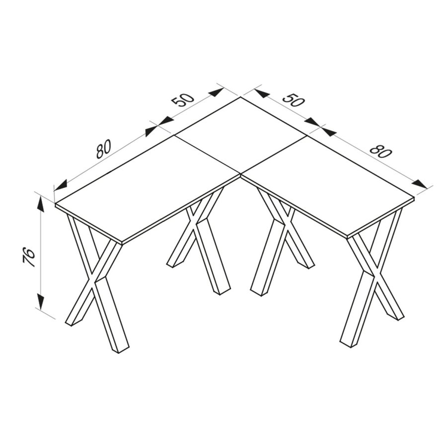 Lona X-feet hjrneskrivebord - natur tr og hvid metal (130x130x50)