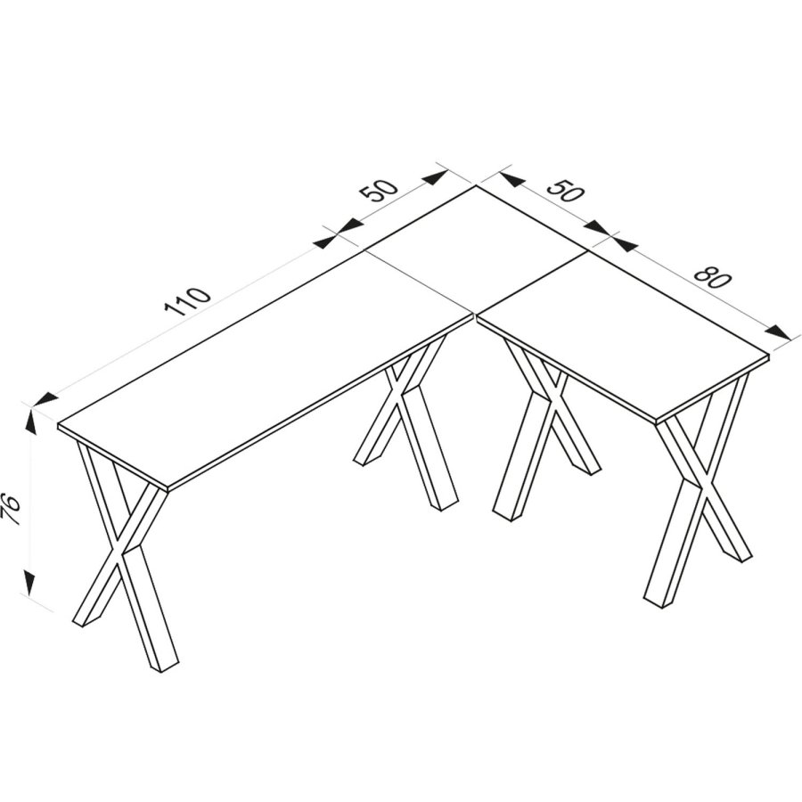 Lona X-feet hjrneskrivebord - hvid tr og metal (160x130x50)