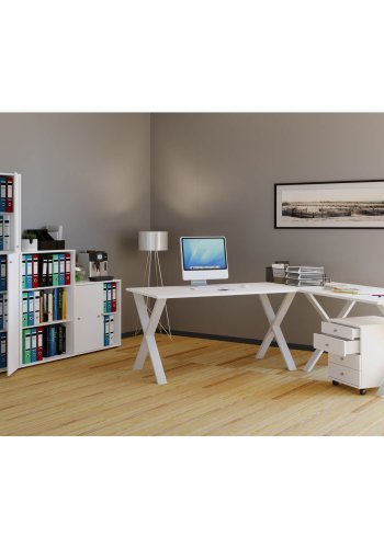 Lona X-feet hjrneskrivebord - hvid tr og metal (160x130x50)