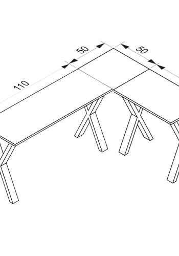 Lona X-feet hjrneskrivebord - natur tr og hvid metal (160x130x50)