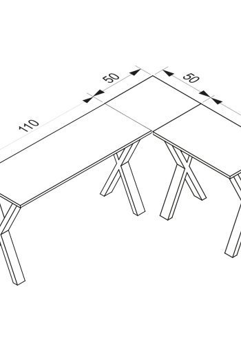Lona X-feet hjrneskrivebord - gr tr og hvid metal (160x130x50)
