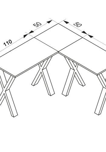 Lona X-feet hjrneskrivebord - hvid tr og metal (160x160x50)
