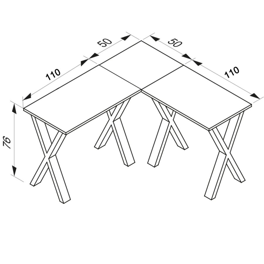 Lona X-feet hjrneskrivebord - hvid tr og metal (160x160x50)