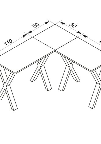 Lona X-feet hjrneskrivebord - natur tr og hvid metal (160x160x50)