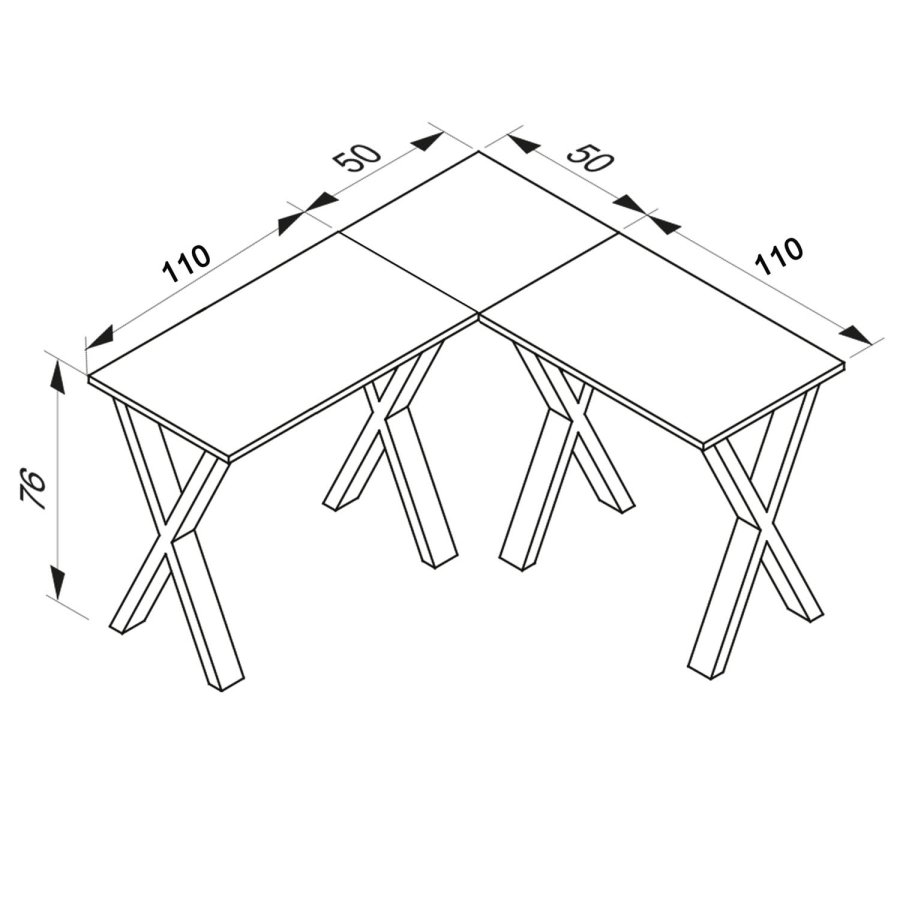 Lona X-feet hjrneskrivebord - natur tr og hvid metal (160x160x50)