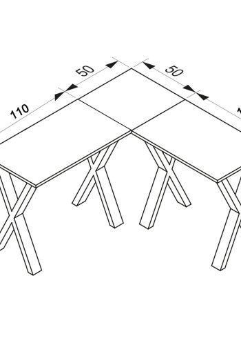 Lona X-feet hjrneskrivebord - gr tr og hvid metal (160x160x50)