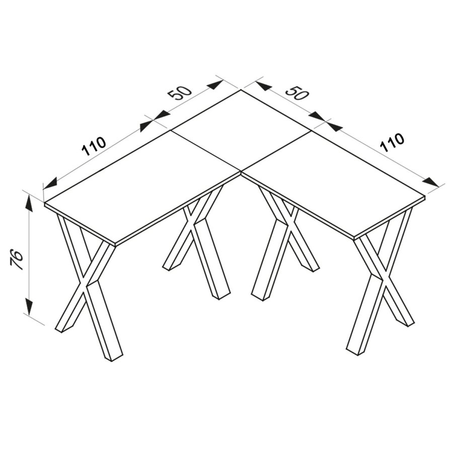 Lona X-feet hjrneskrivebord - gr tr og hvid metal (160x160x50)