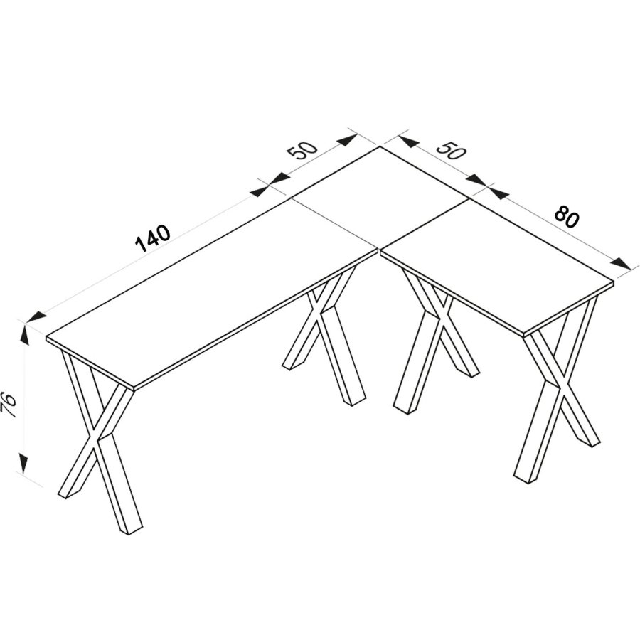 Lona X-feet hjrneskrivebord - hvid tr og metal (190x130x50)
