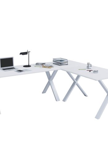 Lona X-feet hjrneskrivebord - hvid tr og metal (190x130x50)