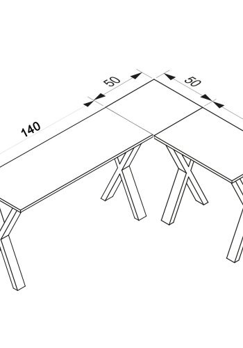 Lona X-feet hjrneskrivebord - natur tr og hvid metal (190x130x50)