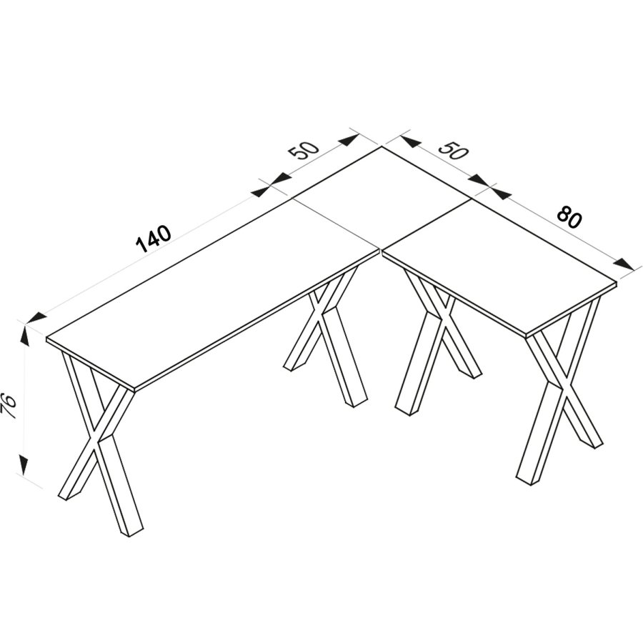 Lona X-feet hjrneskrivebord - natur tr og hvid metal (190x130x50)