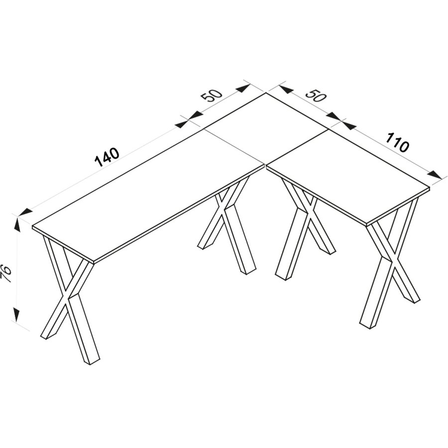 Lona X-feet hjrneskrivebord - hvid tr og metal (190x160x50) 