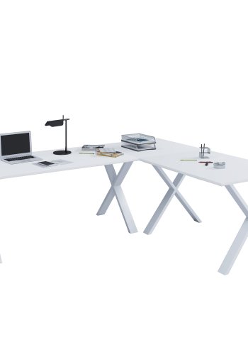 Lona X-feet hjrneskrivebord - hvid tr og metal (190x160x50) 