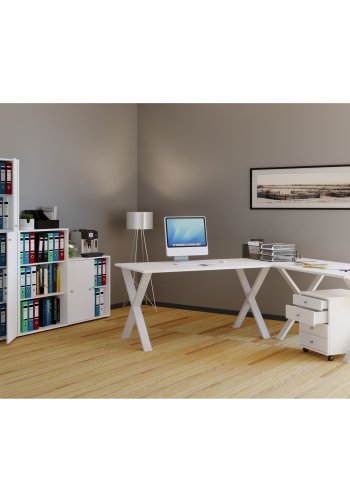 Lona X-feet hjrneskrivebord - hvid tr og metal (190x160x50) 