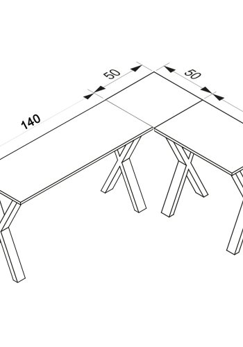 Lona X-feet hjrneskrivebord - natur tr og hvid metal (190x160x50)