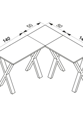 Lona X-feet hjrneskrivebord - hvid tr og metal (190x190x50)