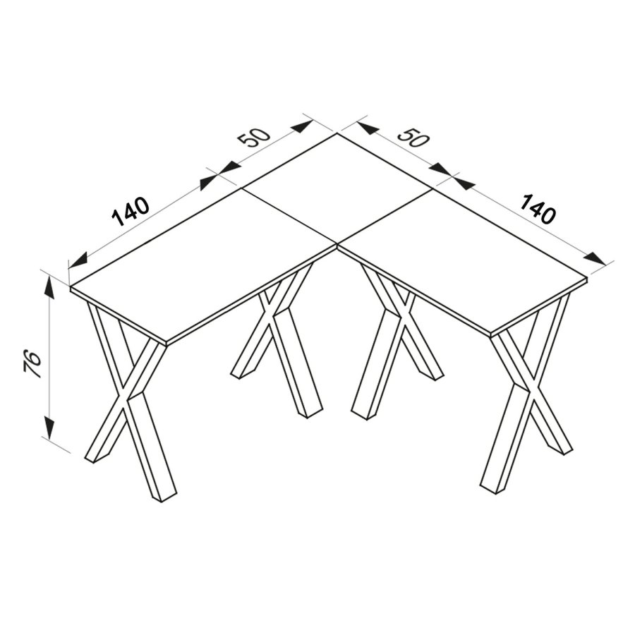 Lona X-feet hjrneskrivebord - hvid tr og metal (190x190x50)