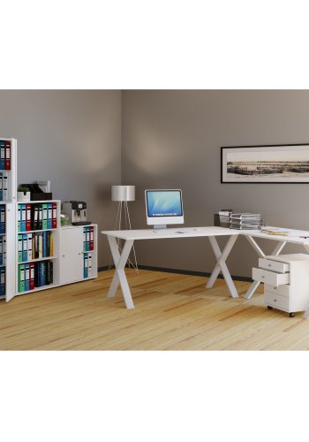 Lona X-feet hjrneskrivebord - hvid tr og metal (190x190x50)