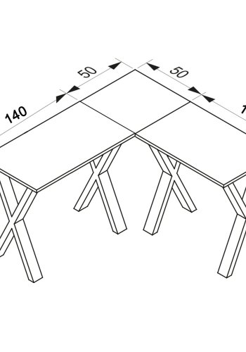 Lona X-feet hjrneskrivebord - natur tr og hvid metal (190x190x50)