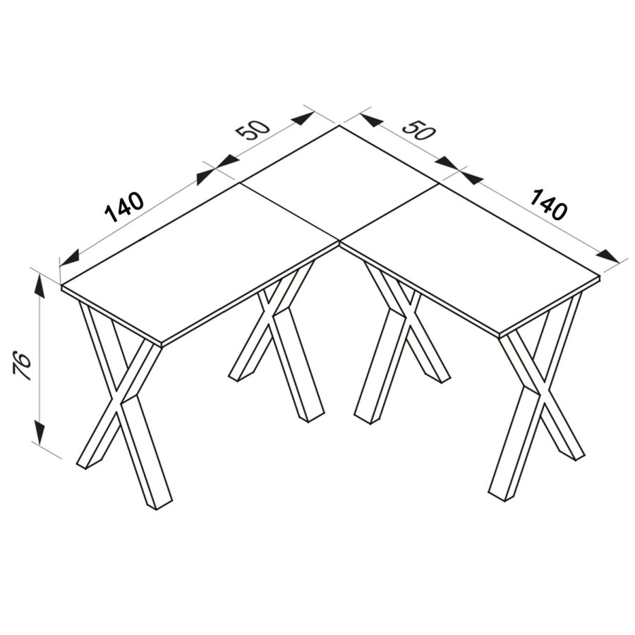 Lona X-feet hjrneskrivebord - natur tr og hvid metal (190x190x50)