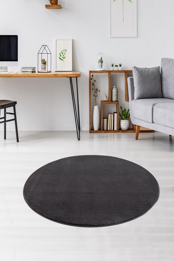 TEPPI HMFPUFY-4 gulvtppe, rund - antracitgr polyester (60)