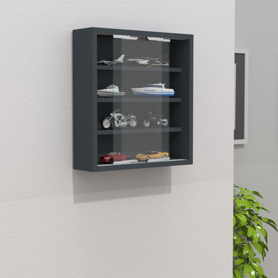 VCM NORDIC Agisa S vgskab, m. 2 skydelger og 3 hylder - glas og antracitgr tr