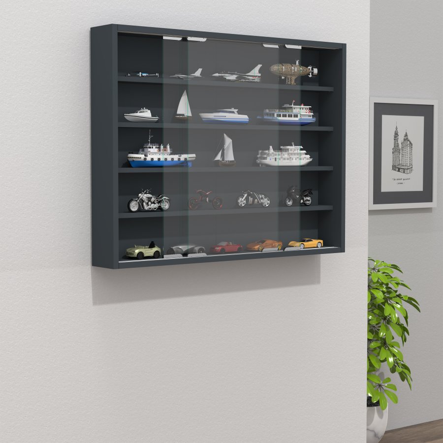 VCM NORDIC Agisa L vgskab, m. 2 skydelger og 4 hylder - glas og antracitgr tr