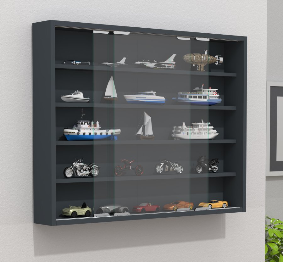 VCM NORDIC Agisa L vgskab, m. 2 skydelger og 4 hylder - glas og antracitgr tr