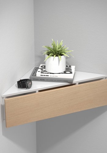 VCM NORDIC Usal S hjrne vghylde, m. 1 skuffe - hvid og natur tr (60x42,4)
