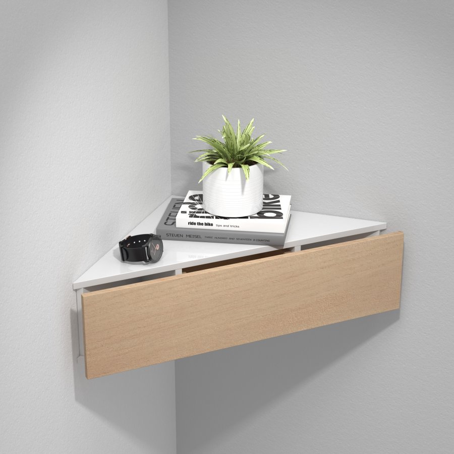 VCM NORDIC Usal S hjrne vghylde, m. 1 skuffe - hvid og natur tr (60x42,4)