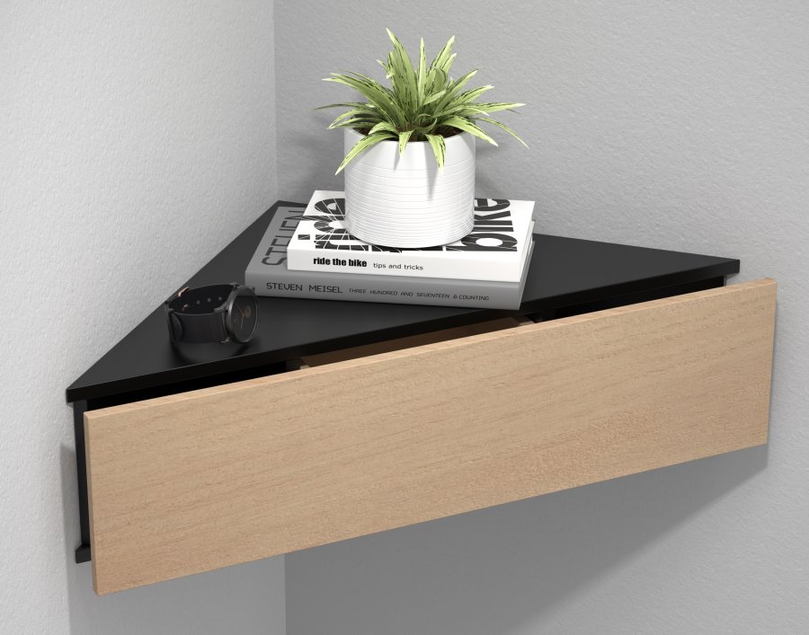 VCM NORDIC Usal S hjrne vghylde, m. 1 skuffe - natur og sort tr (60x42,4)