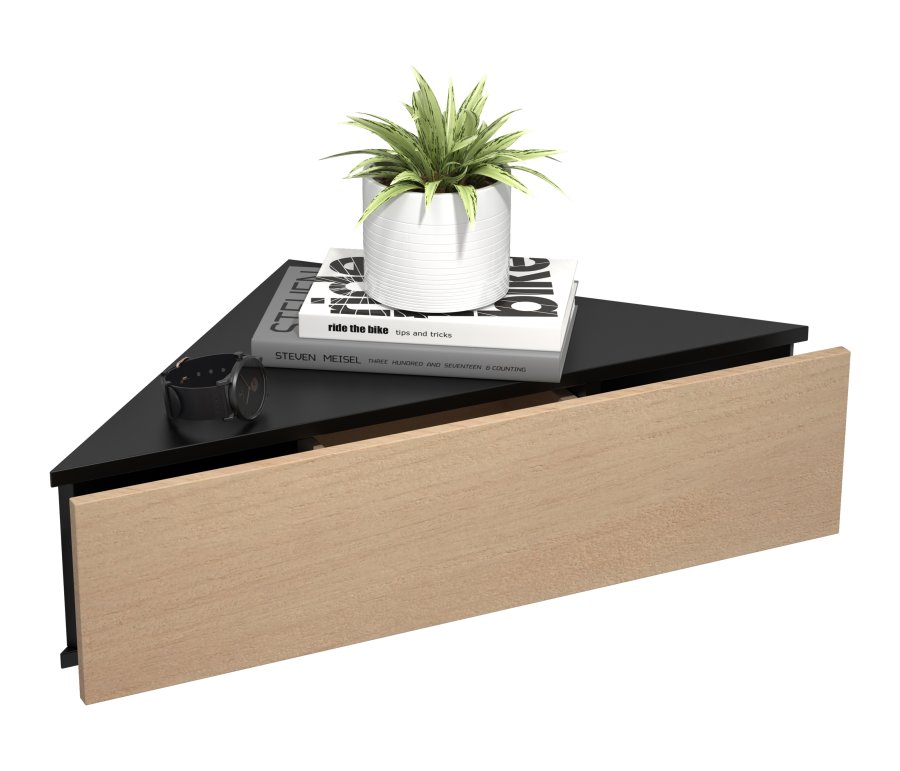 VCM NORDIC Usal S hjrne vghylde, m. 1 skuffe - natur og sort tr (60x42,4)