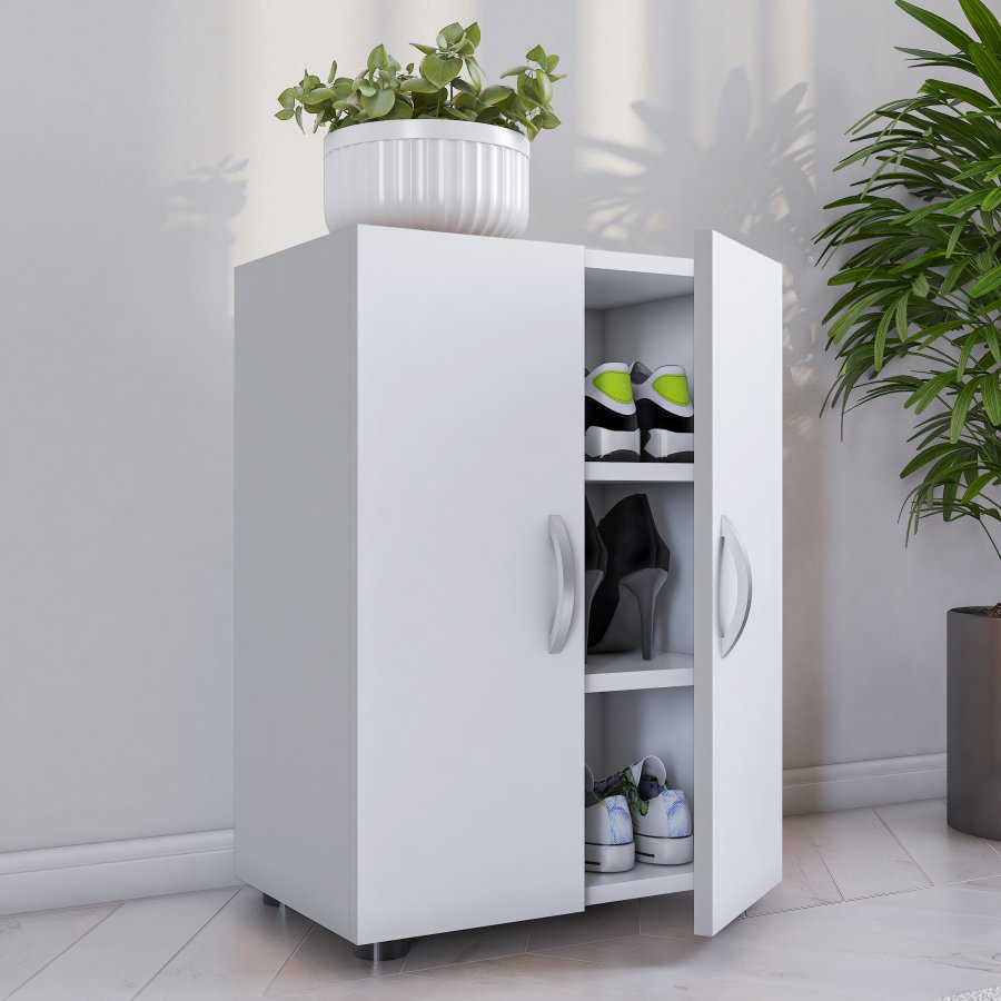 VCM NORDIC Ulas 3-rum skoskab, m. 2 lger, 2 hylder - hvid tr