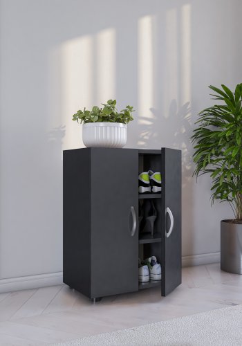 VCM NORDIC Ulas 3-rum skoskab, m. 2 lger, 2 hylder - antracitgr tr