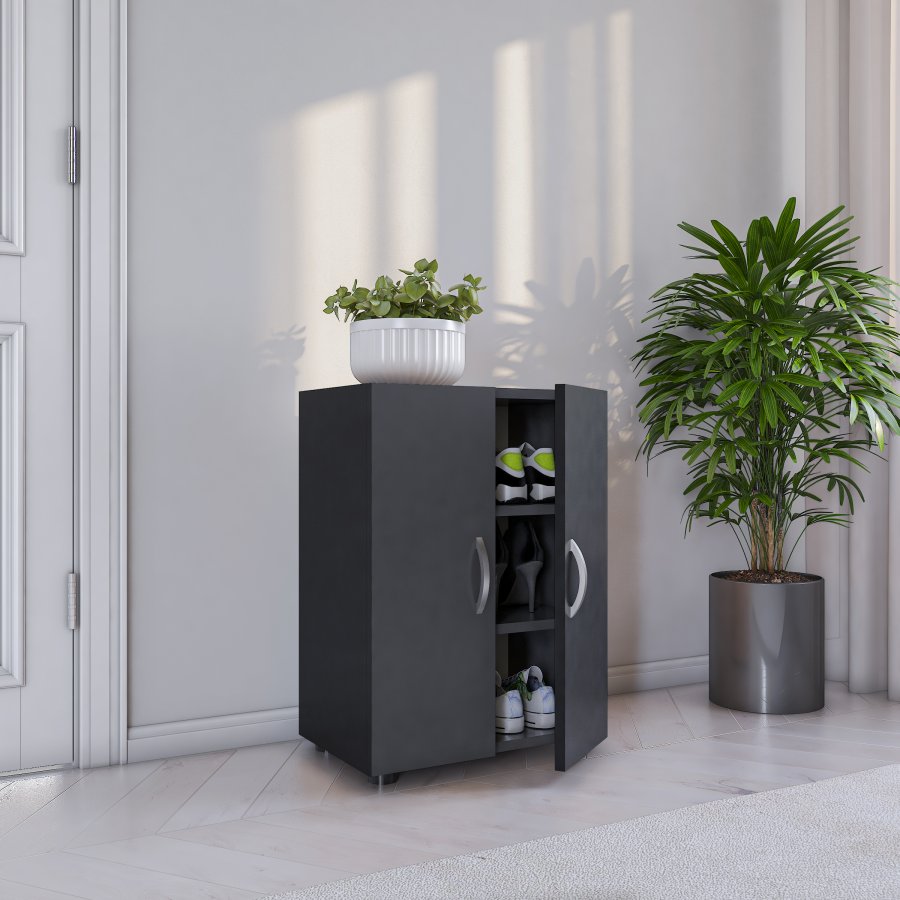 VCM NORDIC Ulas 3-rum skoskab, m. 2 lger, 2 hylder - antracitgr tr